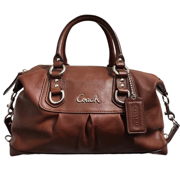 Coach Handbags - COACH Ashley Sabrina Pleated Convertible Satchel Duffle Bag Walnut F15445